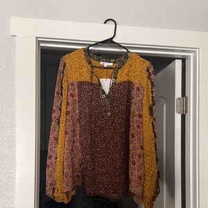 DR2 Multicolor Floral Blouse with Yellow and Brown and Pink